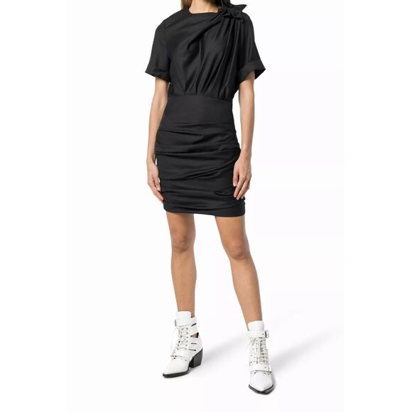 ETOILE ISABEL MARANT Oria Cinched Mini Dress Black Sz 40/10 - Picture 1 of 6